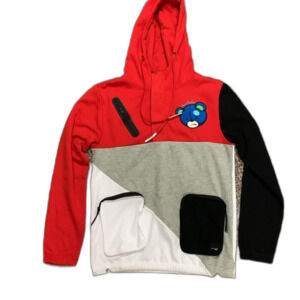CivilizeD NWOTs Red White Black Gray Colorblock Blue Bear Patch Hoodie Size M